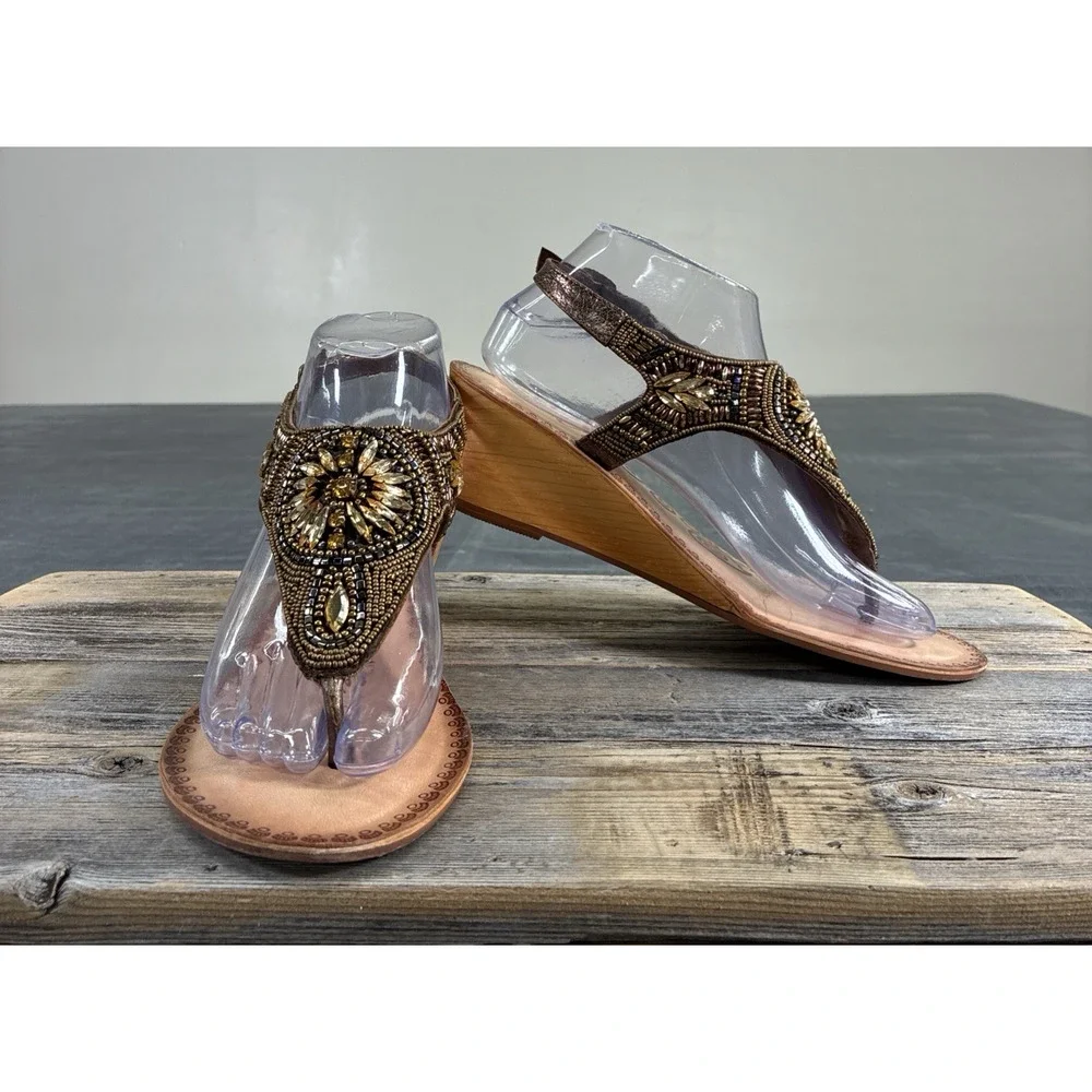 2pr. Naughty Monkey Beaded/Rhinestone Wedge Sandals Size 8.5 Bnfts Charity